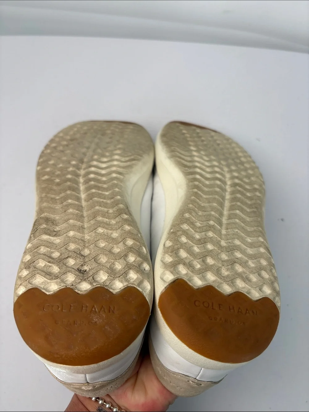 📪 Cole Haan grandPro White Leather Sneakers with tan heels